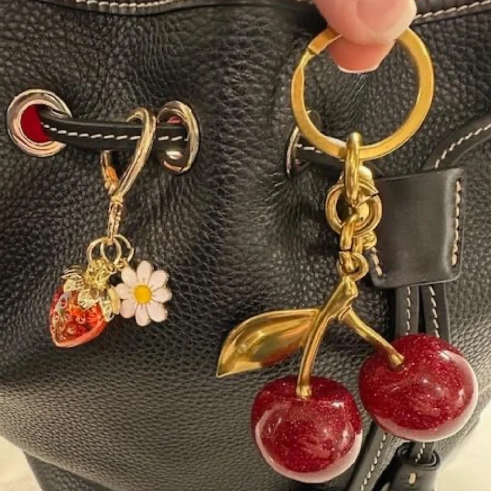 Sparkle Cherry Keychain with brushed gold hardware great to clip into your bag